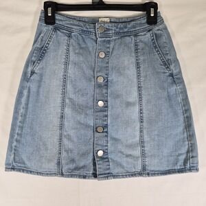 A New Day Denim Mini Skirt Womens Size 2 Light Wash Button Front Casual